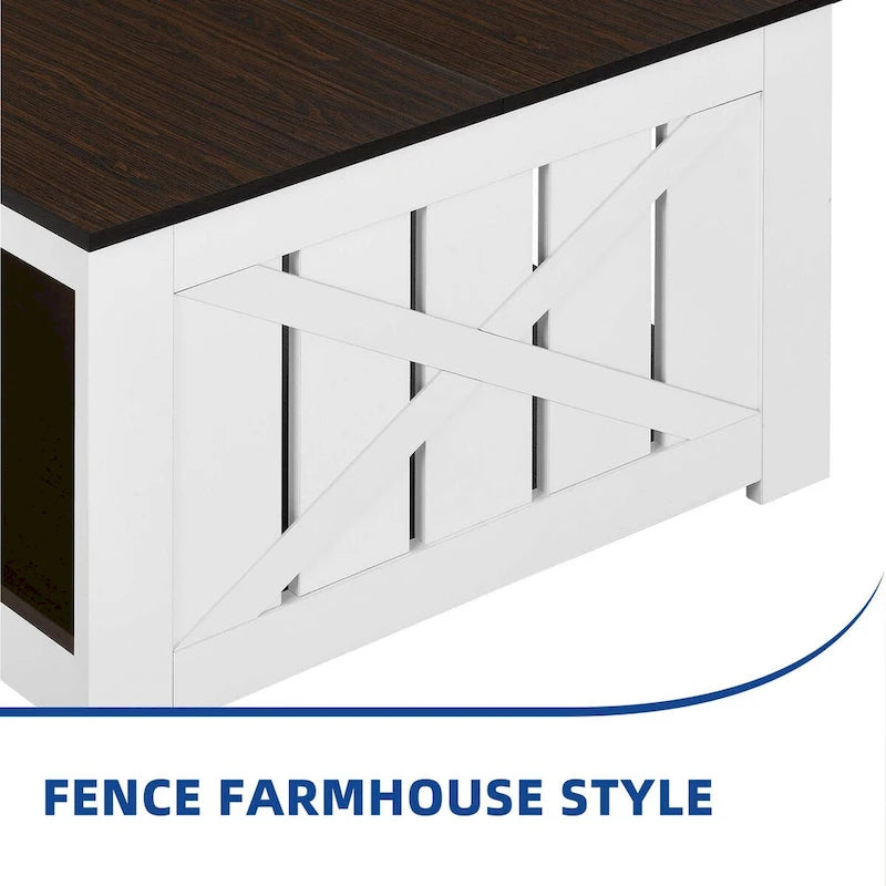 Farmhouse Coffee Table with Storage for Living Room Square Center Table