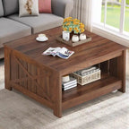 Farmhouse Coffee Table with Storage for Living Room Square Center Table