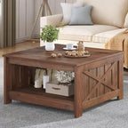 Farmhouse Coffee Table with Storage for Living Room Square Center Table