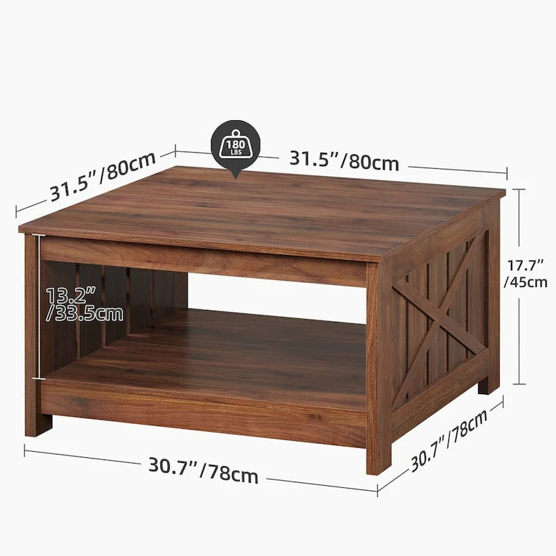 Farmhouse Coffee Table with Storage for Living Room Square Center Table