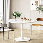 Mid-Century Modern Round Kitchen or Dining Table with Premium MDF Top and Steel Pedestal Base for Dining Room