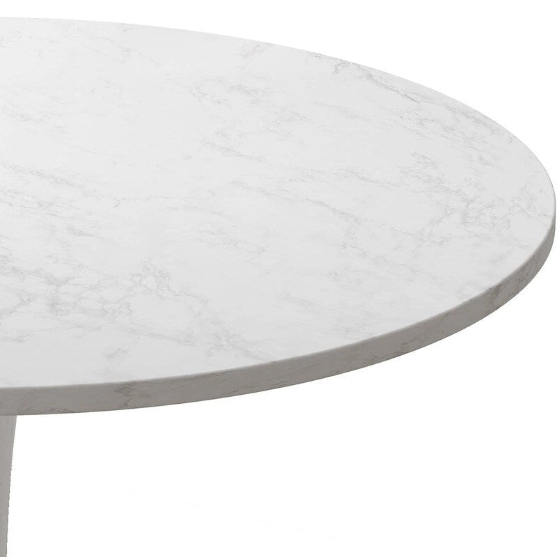 Mid-Century Modern Round Kitchen or Dining Table with Premium MDF Top and Steel Pedestal Base for Dining Room