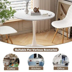 Mid-Century Modern Round Kitchen or Dining Table with Premium MDF Top and Steel Pedestal Base for Dining Room