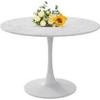 Mid-Century Modern Round Kitchen or Dining Table with Premium MDF Top and Steel Pedestal Base for Dining Room