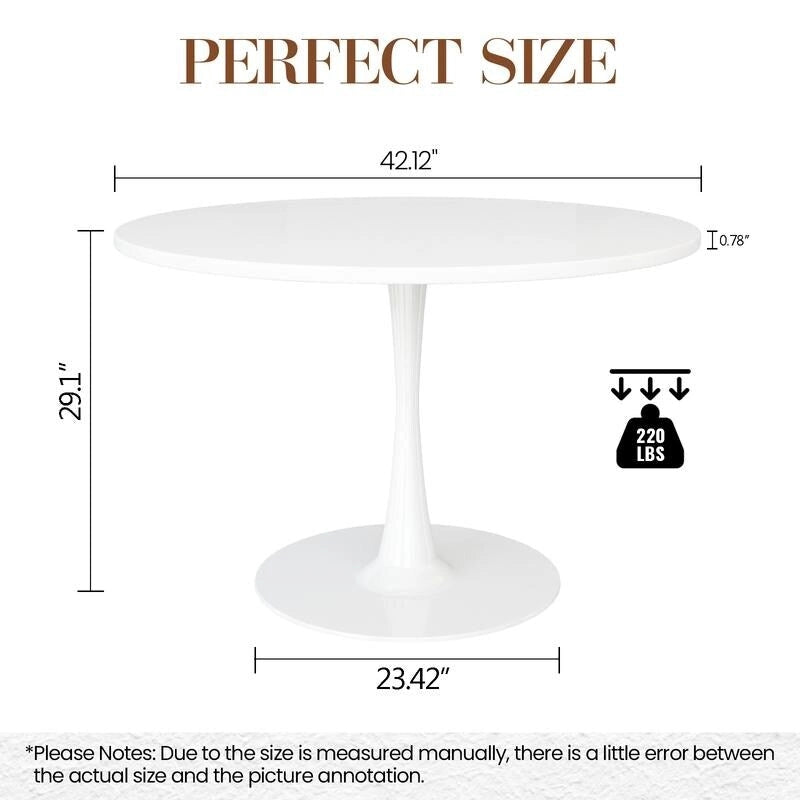 Mid-Century Modern Round Kitchen or Dining Table with Premium MDF Top and Steel Pedestal Base for Dining Room