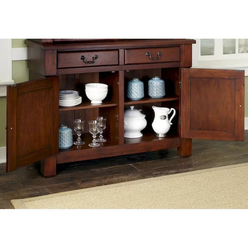 Rustic Cherry Wood Buffet Cabinet with Storage Drawers