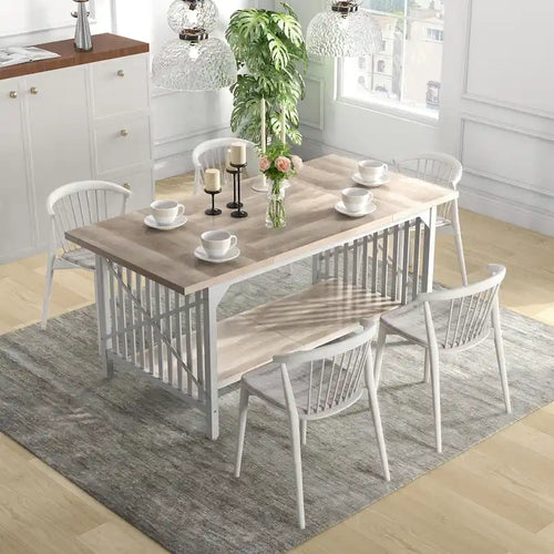 Moasis 70-Inch Large Kitchen Dining Table for 6-8 People, Farmhouse Industrial Kitchen Table with Storage Shelf