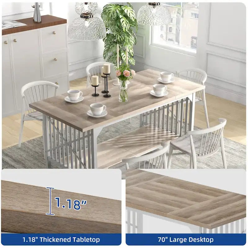 70-Inch Large Kitchen Dining Table for 6-8 People, Farmhouse Industrial Kitchen Table with Storage Shelf