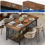 70-Inch Large Kitchen Dining Table for 6-8 People, Farmhouse Industrial Kitchen Table with Storage Shelf