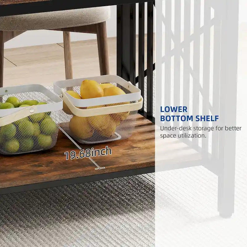 70-Inch Large Kitchen Dining Table for 6-8 People, Farmhouse Industrial Kitchen Table with Storage Shelf