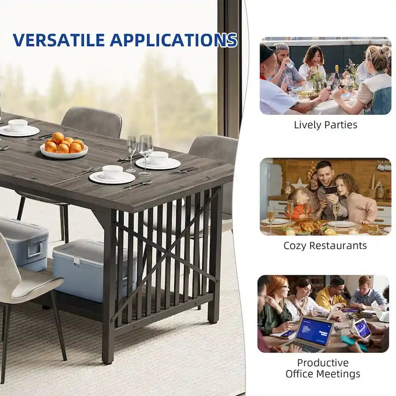 70-Inch Large Kitchen Dining Table for 6-8 People, Farmhouse Industrial Kitchen Table with Storage Shelf