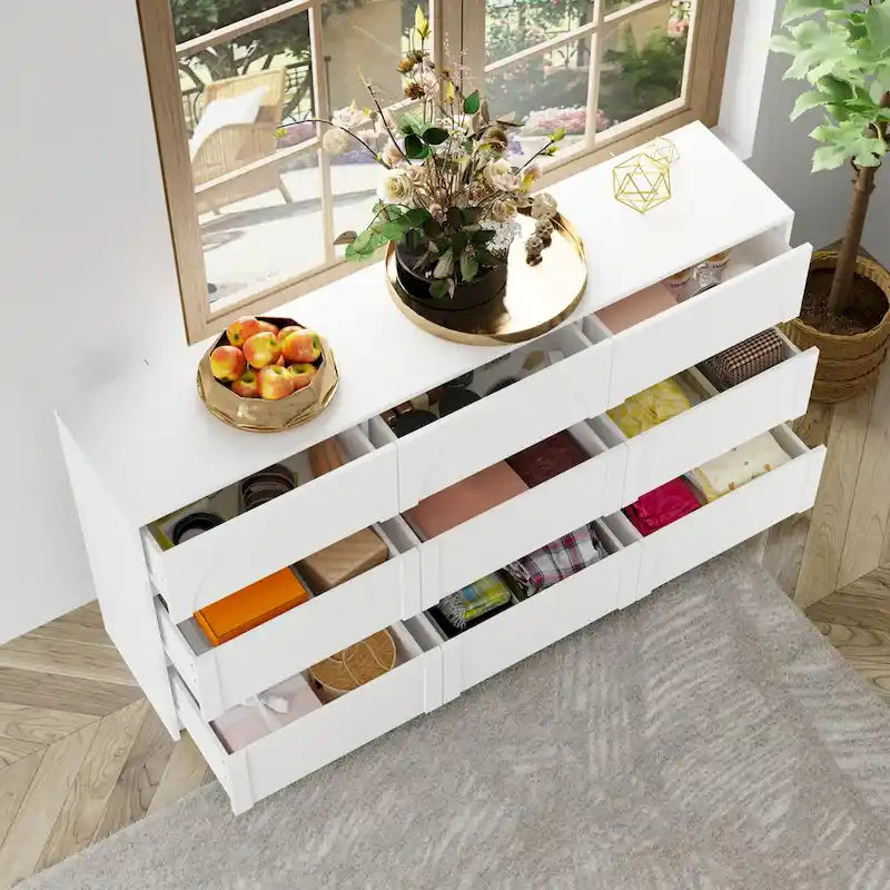White 9-Drawer Chest of Drawers with Stylish Design and Anti-Tip Feature